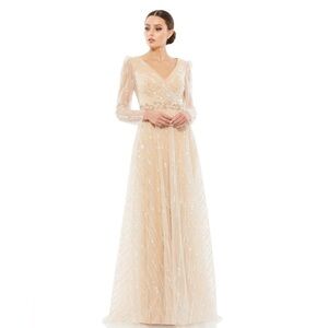 Mac Duggal 67859 NWT LONG SLEEVE GOWN WITH SILVER SEQUIN